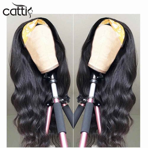 catti Body Wave Headband Wig Human Hair for Black Women Glueless None Lace Front Wigs Human Hair 9A Brizilian Virgin Hair Machine Made Headband Half Wigs Human Hair 150% Density (22" Headband wigs)