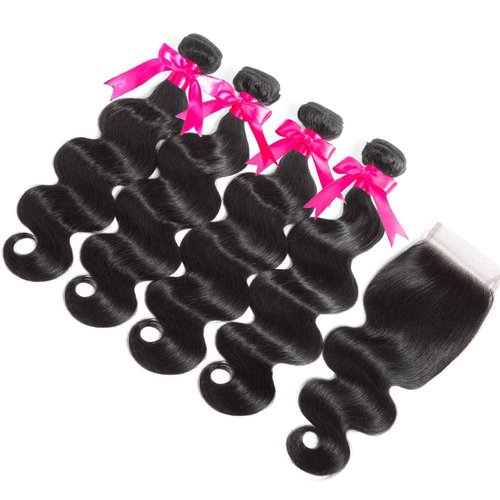 Flady 10A Brazilian Body Wave 4 Bundles with Closure Unprocessed Brazilian Virgin Human Hair Bundles with Closure (14 16 18 20+12 Closure)