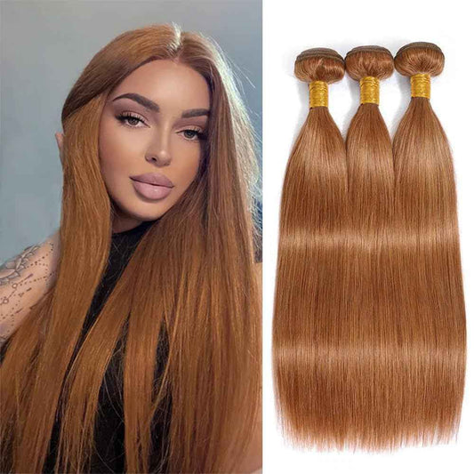 Habiliana Bundles Human Hair 26 28 30 Inch Straight 30 Light Brown Human Hair Bundles 11A Unprocessed Brazilian Virgin Quick Weave Hair Extensions for Black Women