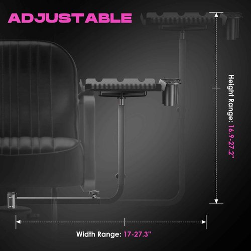 NEWTRY Salon Tray Attached to Chair, 360° Rotation Salon Metal Tray for Barber Chair Adjustable Height & Width, Ideal Attachment for Barber Chairs, Hair Color & Extension Tool Tray