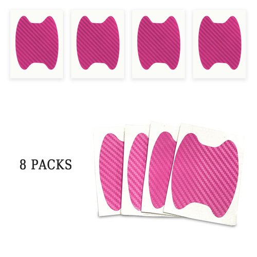 8PCS Car Door Handle Sticker, Carbon Fiber Anti-Scratches Car Door Cup Protector, Non-Marking Auto Door Handle Protective Film for All Cars (Pink/8PCS)
