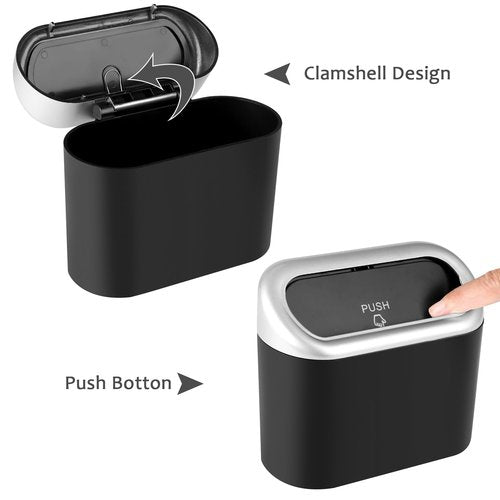 Accmor Car Trash Can with Lid, Mini Vehicle Trash Bin Car Dustbin Garbage Organizer Holder with Trash Bag, 2 Pack Small Hanging Leakproof Cars Storage Bag Container for Auto, SUV, Office (Silver)