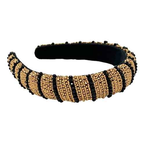 ACCESSORY TO LOVE Women's Battle Cry Seed Beaded Headbands, Handmade, Black & Gold