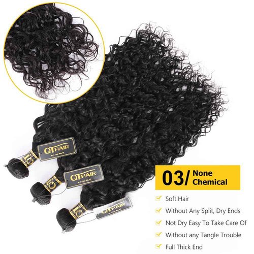 QTHAIR Water Wave Human Hair Bundles (Natural Black,18" 18" 18") 16A Grade 100% Unprocessed Brazilian Virgin Human Hair Weave Wet and Wavy Bundles