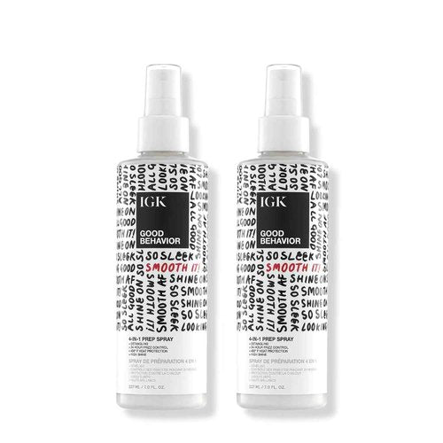 IGK GOOD BEHAVIOR 4-in-1 Prep Spray | Leave In + Detangle + Heat Protectant | Vegan + Cruelty Free | 7 Oz (Pack of 2)