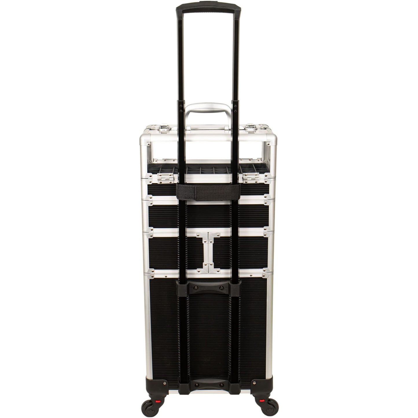 JC Beauty 7 in 1 Professional Interchangeable Rolling Makeup Nail Tech Train Case Travel Storage Clear Acrylic, Black Stripe