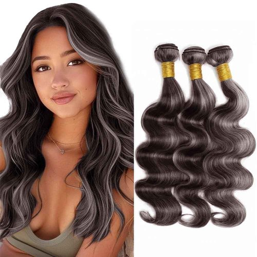 Leruikair Human Hair Bundles 22 24 26 Inch Straight Bundles Human Hair Highlight Chocolate Grey P4/Grey Unprocessed Brazilian Soft Quick Weave Hair for Black Women