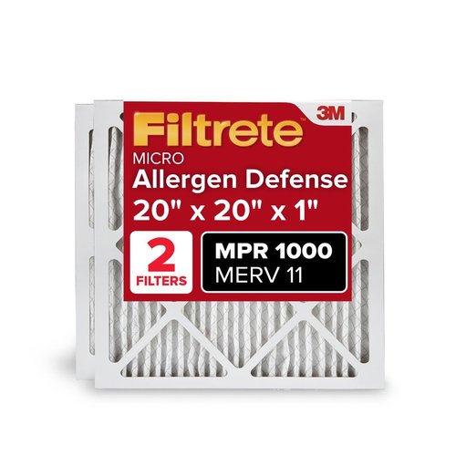 Filtrete 20x20x1 AC Furnace Air Filter, MERV 11, MPR 1000, Micro Allergen Defense, 3-Month Pleated 1-Inch Electrostatic Air Cleaning Filter, 2 Pack (Actual Size 19.719 x 19.719 x 0.84 in)