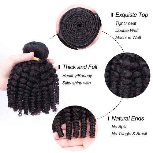 VIOLET Brazilian Human Hair Funmi Curly Hair 3 Bundles 12inches Same Size Unprocessed Virgin Hair Afro Kinky Curly Fummi Bouncy Curly Hair Weave Weft Extensions (12 Inch, Natural Black)