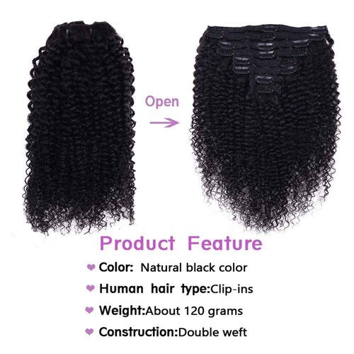 Curly Clip in Hair Extensions For Black Women Brazilian Virgin Human Hair Clip in Extensions for Women 8Pcs Remy Hair with 18Clips 120g 24inch Natural Black