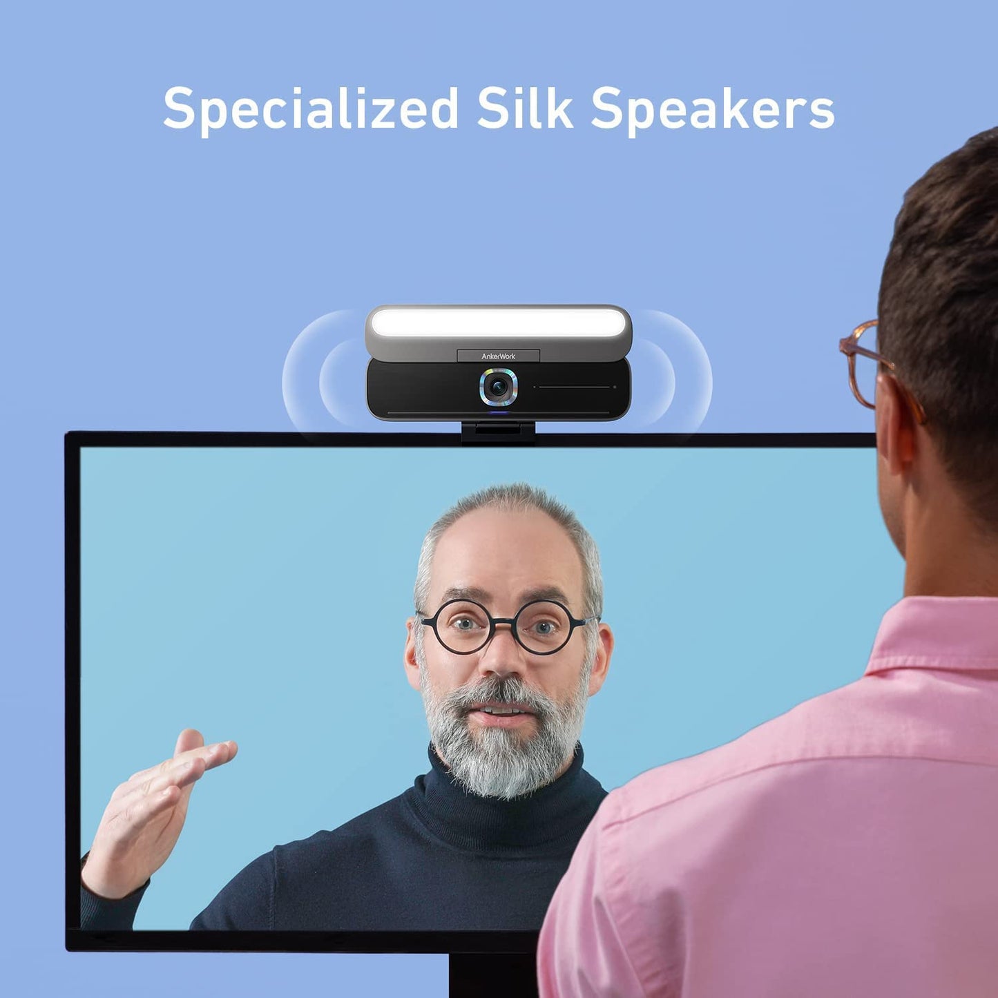Anker Work B600 Videobar, Webcam with Light, with 2K Camera & Lighting for Video Conferencing, Noise Cancelling with AI 4 Built-in Microphones, 2K Resolution, Clear Sound Quality, Microphone