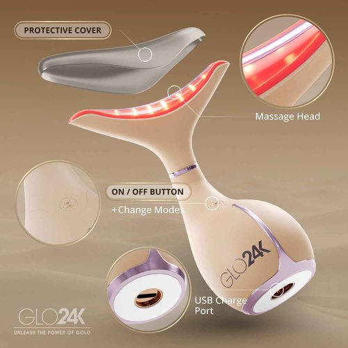 GLO24K 7 Color Beauty Device – Triple LED Action & Vibration Technology Facial and Neck Massager