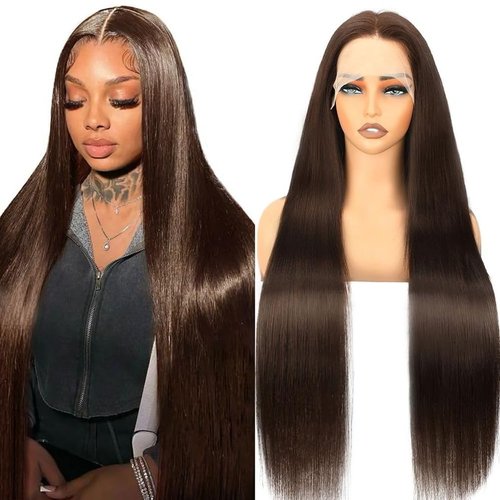 20 Inch Chocolate Brown Lace Front Wigs Human Hair Pre Bleached 200% Density 13x6 HD Straight Lace Front Wigs Pre Plucked with baby Hair