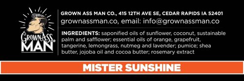 Grown Ass Man Co. Exfoliating Body Bars - Solid Soap with Natural Oils & Gentle Scrub - Plastic Free & Eco-Friendly, Natural & Organic for All Skin, 4oz Bar - Mister Sunshine - Mild Exfoliant, 6-Pack