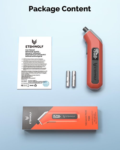 ETENWOLF T300 Digital Tire Pressure Gauge 3-200 PSI, Industrial Tire Gauge Calibrated to ANSI B40.7 Grade 2A(Plus-Minus 0.5%), Backlit LED Screen, Grey