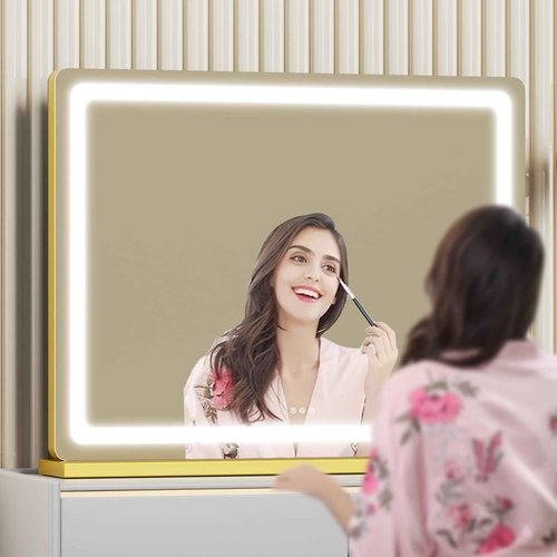 Gvnkvn Makeup Vanity Mirror with USB Charging Port 32" x 24" Large LED Makeup Mirror, Desk Mirorr with Lights, Light up Mirror with 10X Magnification and, Dimmable 3 Modes, Touch Screen Control