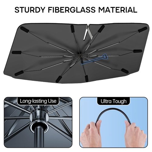 Car Windshield Sun Shade Umbrella with 360° Anti Scratch Handle, Upgraded Windshield Sunshades with Double Layer Thicken Fabric, Car Shade Front Windshield Cover for Most Vehicles