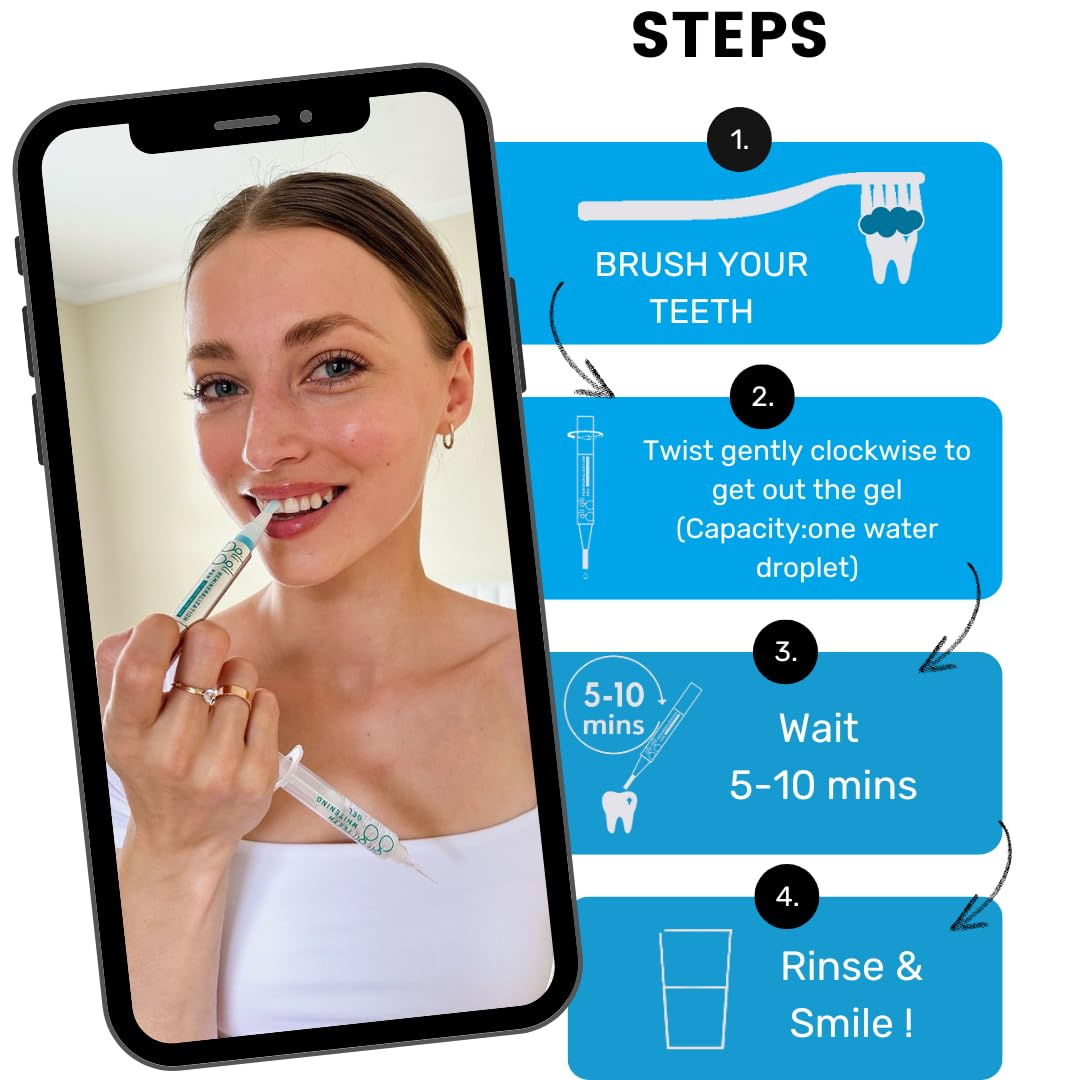gli gli Super Sparkle Booster Teeth Whitening Kit - 2 x 5ml Hydrogen Peroxide 6% Whitening Gel Syringes - Includes Rechargeable LED Whitening Device & Remineralization Pen - 10 to 15 Days Treatment