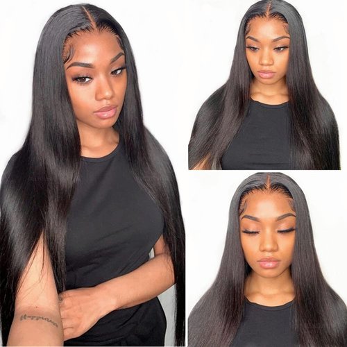 DELHELHAIR 28Inch Straight 4x4 Lace Front Wigs for Black Women Glueless Human Hair Wear and Go Brazilian Virgin HD Transparent Lace Closure Wigs Pre Plucked with Baby Hair