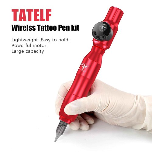 TATELF Tattoo Gun Starter kit Wireless Tattoo Kit Professional Complete Set Rotary Pen Tattoo Machine for Beginners 40pcs Cartridges Needle 2000mAh Tattoo Battery Pack Tattoo Supplies(Red)