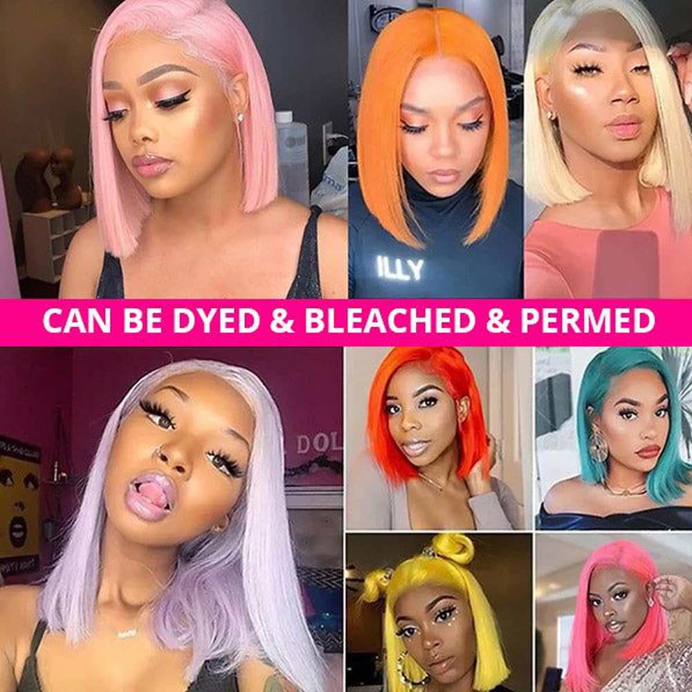 13x6 Blonde Lace Front Wigs Human Hair 613 Straight HD Transparent Lace Frontal Blonde Bob Wigs For Women 180% 16 Inch Brazilian Virgin 613 Bob Lace Front Wigs Human Hair With Baby Hair