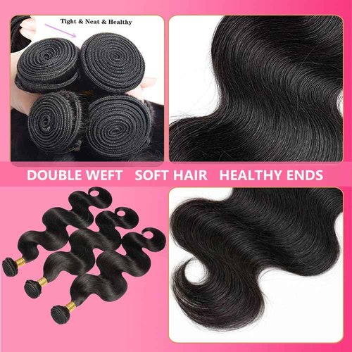 Aptatuse Body Wave Bundles Human Hair 20 22 24 Inch 12A Human Hair Bundles 100% Unprocessed Brazilian Raw Virgin Hair Extensions 3 Bundles Natural Black