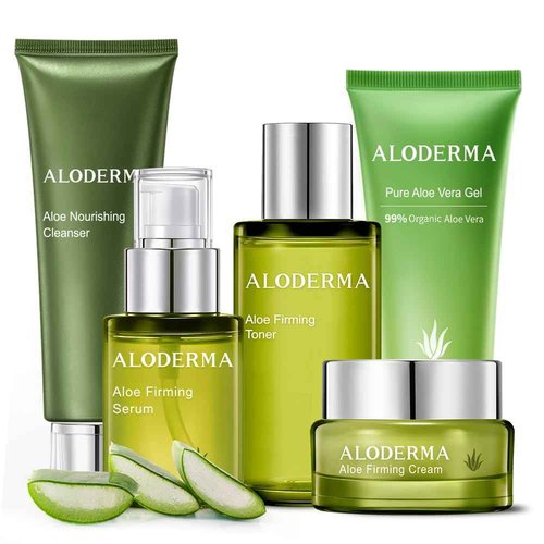 Aloderma Signature Aloe Firming & Rejuvenating Set - 6 Pieces - 114g Gel, Cleanser, Toner, Serum, Cream x 2pcs