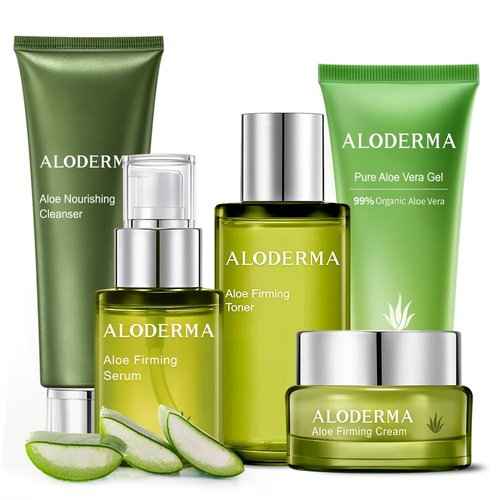 Aloderma Signature Aloe Firming & Rejuvenating Set - 5 Pieces - Gel, Cleanser, Toner, Serum, Cream