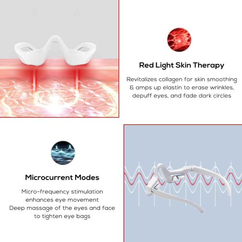 Under Eye Red Light Therapy Glasses - LED Eye Massager for Dark Circles, Puffiness, Wrinkles & Eye Strain Relief | Under Eye Red Light Therapy Device