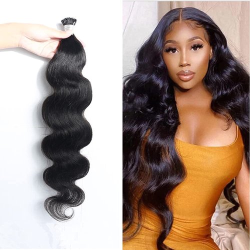 Beayhal I Tips Body Wave Microlink Human Hair Extensions Brazilian 100% Real Human Hair Bundles Itips Micro Beads Body Wave Bulks Pre Bonded Keratin Stick Tipped Hair Extensions 100 Strands 100g 14"