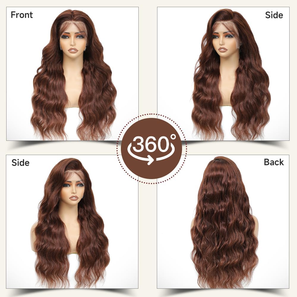 PIOGH 30 Inch Chocolate Brown Lace Front Wig Human Hair 13X6 Body Wave Lace Front Wigs Human Hair Pre Plucked 180 Density Colored Glueless 13X6 HD Lace Frontal Brown Wig Human Hair for Women