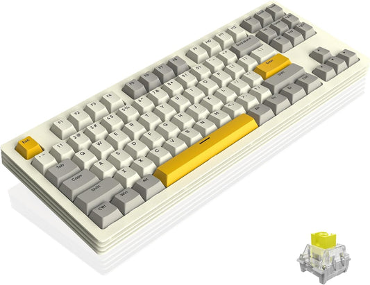 AKC087 Wireless Mechanical Keyboard, 87 Keys Compact TKL Gaming Keyboard, BT5.0/2.4G/Wired 75% Keyboard, RGB Hot Swappable Mechanical Keyboard OEM Profile Yellow Switch for Windows Mac Laptop