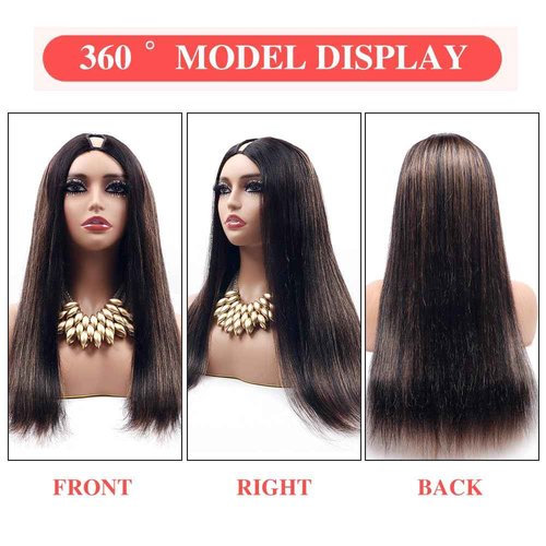 Legendhair Glueless #FB30 Ombre V Part Wigs Human Hair Balayage Brown Straight Human Hair Wigs for Black Women Highlight Upgrade U Part Wig Full Head Clip In Half Wig No Leave Out 180% Density 20 Inch