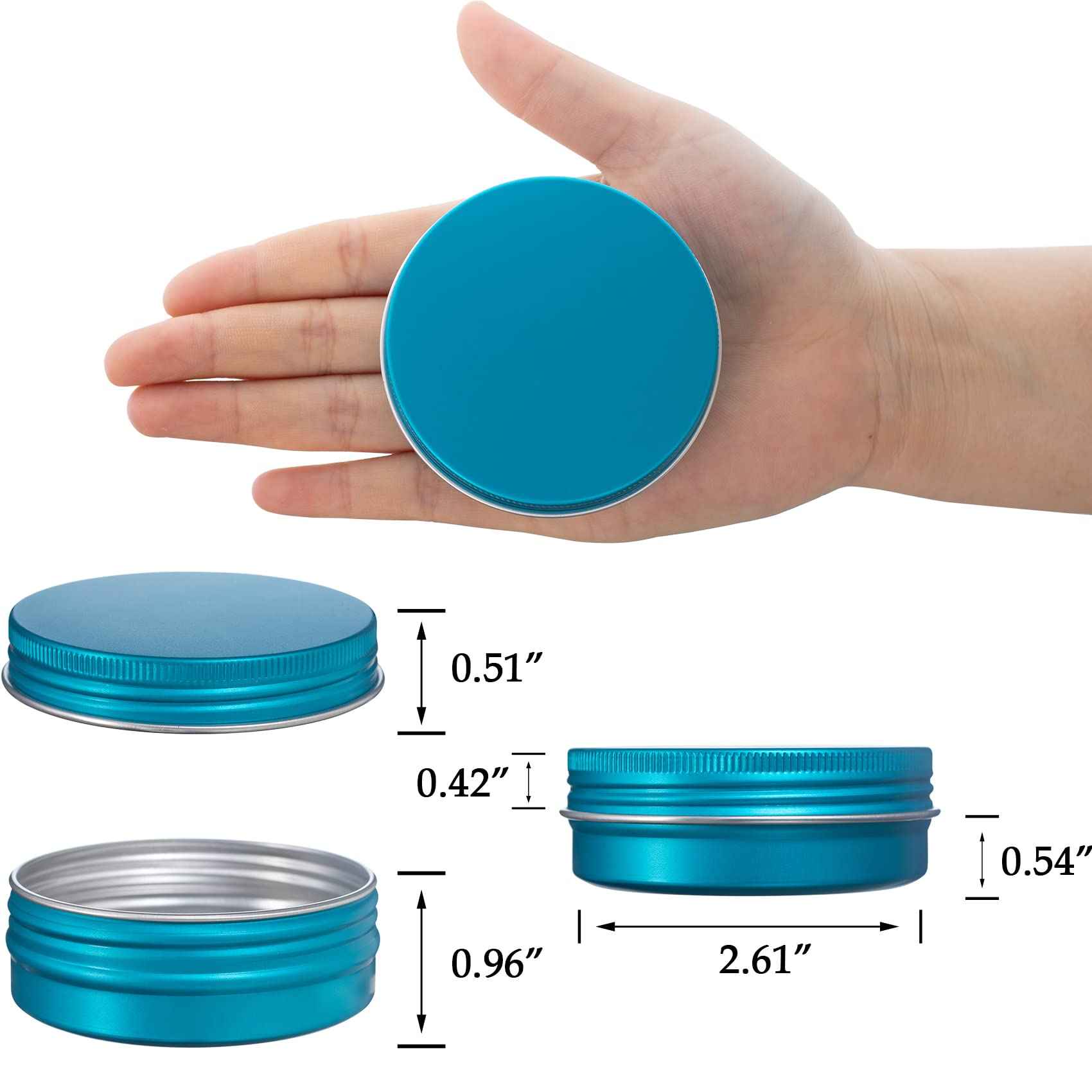 2 oz / 60ml Bulk Packaging Screw Top Aluminum Tin Jar with Screw Lid and Blank Labels (Lake Blue)
