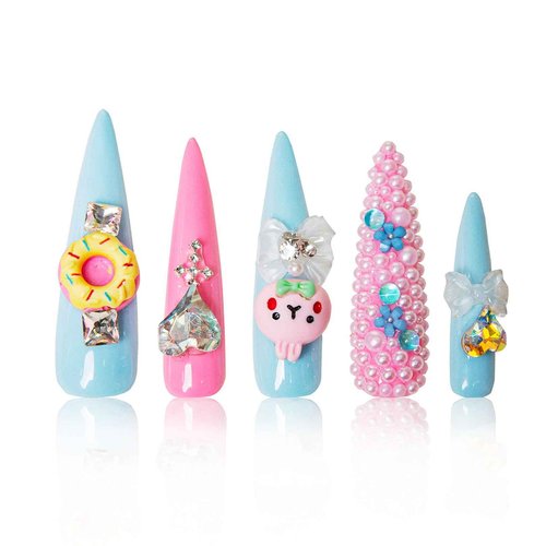 LOVFUL Press on Nails Pastel Dream | Handmade with Full Covered Crystals | Reusable Full Cover Nails | Stiletto Long 2.2 in | H52-L