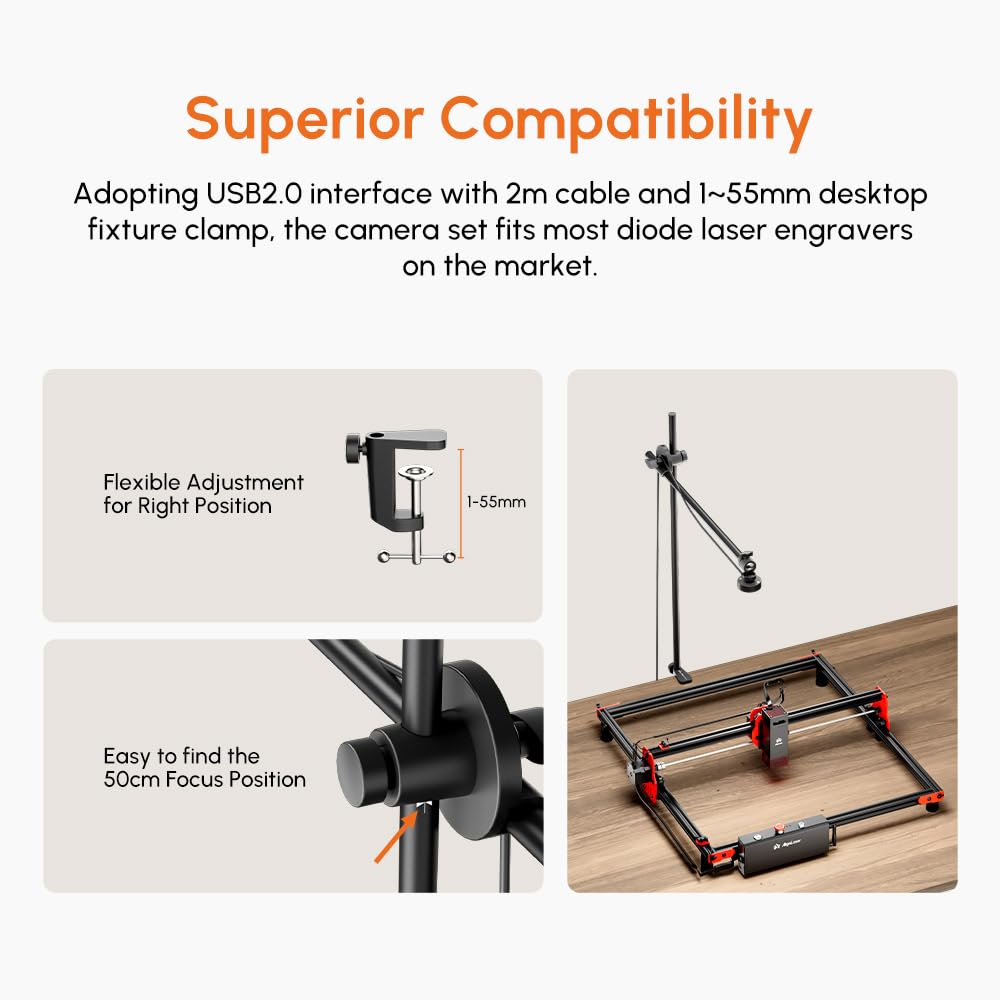 Algolaser Laser Engraver Camera - Lightburn Camera for Laser Engraver with 6 FT USB Interface,5MP HD Laser Engraver Machine Camera with Batch Engraving/Precise Position/Preview & Work Range 550*800mm