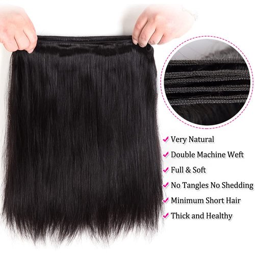 Subella Brazilian Straight Hair 3 Bundles Grade 10A Virgin Brazilian Straight Human Hair Bundles Weave Natural Black Color (16 18 18inch)