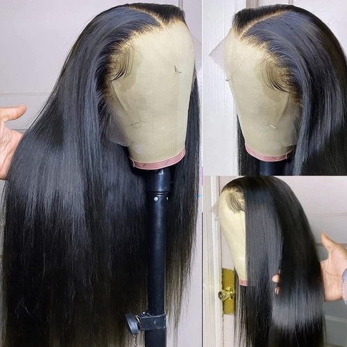 Lace Front Wigs 13x4 HD Transparent Straight Lace Frontal Wigs for Black Women 180% Density Brazilian Virgin Human Hair Wigs Pre Plucked with Baby Hair Natural Hairline (24 Inch, Black Color)