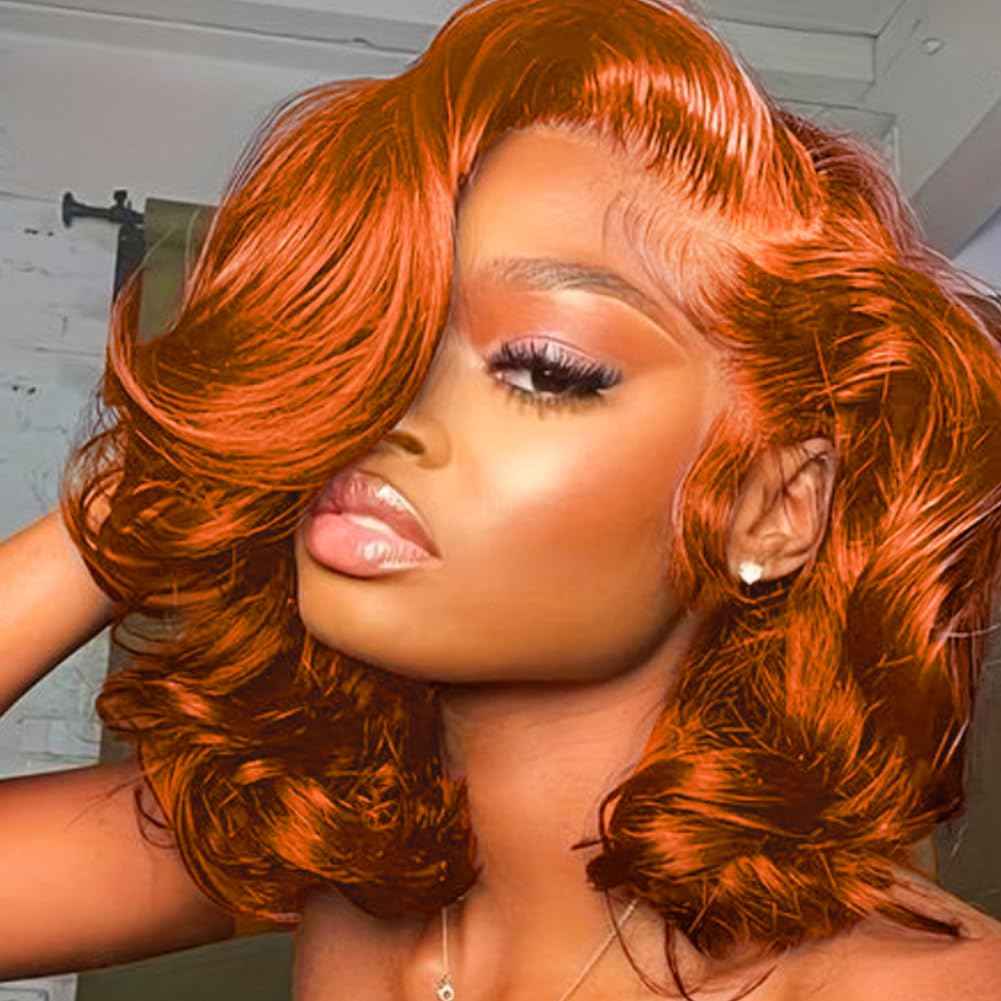 350 Ginger Orange Lace Front Wigs Human Hair Pre Plucked 13x4 Transparent HD Lace Frontal Wigs with Baby Hair Body Wave Bob Wig Human Lace Front Wigs for Black Women 180% Density 16 inch
