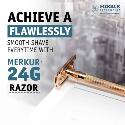 MERKUR 24G Safety Razor For Women with 10 Double Edge Blades | Extra Long Handle | Three-piece Razor | Straight Cut | Rose Gold Finish | Made in Germany