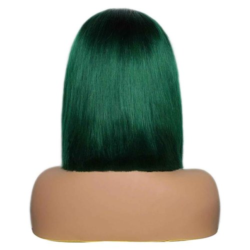 YOUFA Emerald Green Color Blunt Cut Short Bob Lace Front Wigs Brazilian Bone Straight Human Hair Wigs Green 13x4 Ear To Ear Lace Frontal Wigs Pre Plucked Natural Hairline(Turquoise, 8 inch)