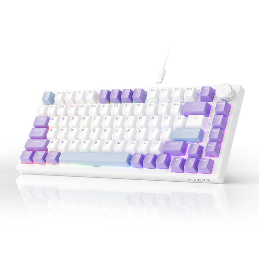 AJAZZ AK820 75% Wired RGB Gasket Mechanical Keyboard with Volume Knob, South Facing LED, Poron Foam, PBT Keycaps, Custom Programmable Hot-Swap Keyboard