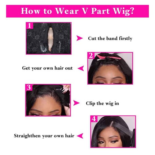 Aolvoblees V Part Wigs Human Hair Straight Minimal/No Leave Out Upgrade U Part Wig for Black Women 200% Density No Lace No Glue No Sew Clip in Half Wig Natural Black 26 Inch