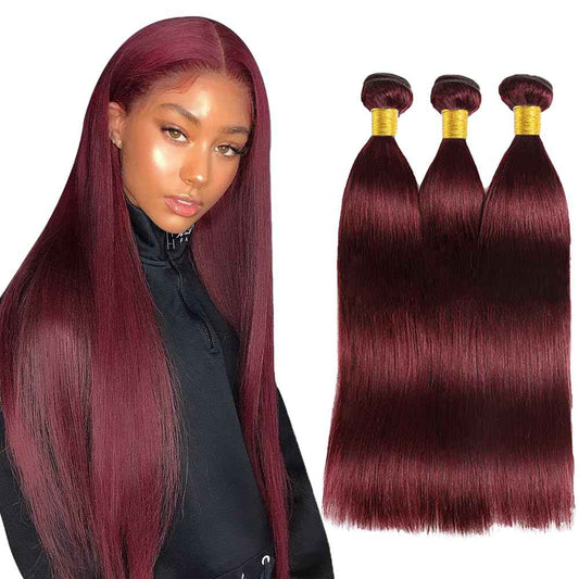 30 Inch 99J Burgundy Brazilian Straight Human Hair Bundles - Unprocessed Virgin Hair Weave - 3 Bundles