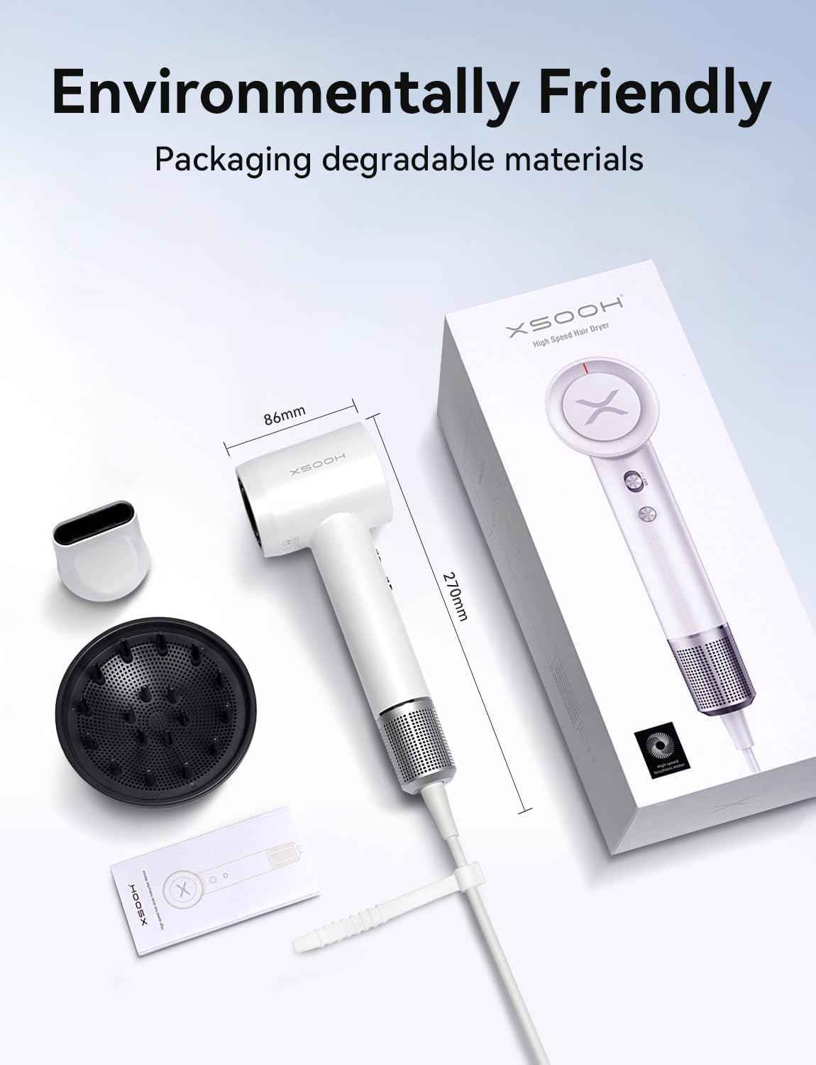 Ionic Hair Dryer with Diffuser for Women & Men, Fast Lightweight Silent Blow Dryer, 110,000 RPM, 200 Million Negative Ions