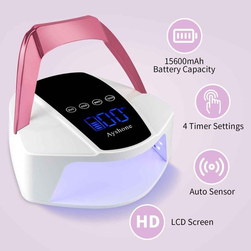 Ayshone Rechargeable UV LED Nail Lamp,96W Cordless UV Light for Nail Dryer with 48 Lamp Beads,Auto Infrared Sensor and 4 Timers Nail Tools for Nail Polish (White)