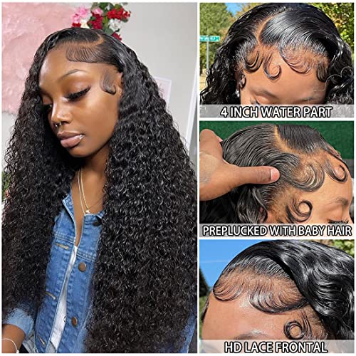 Water Wave Lace Front Wigs 13x4 HD Trasparent Glueless Lace Frontal Wigs for Women Pre Plucked with Baby Hair 180 Density Wet and Wavy Wigs (26 inch)