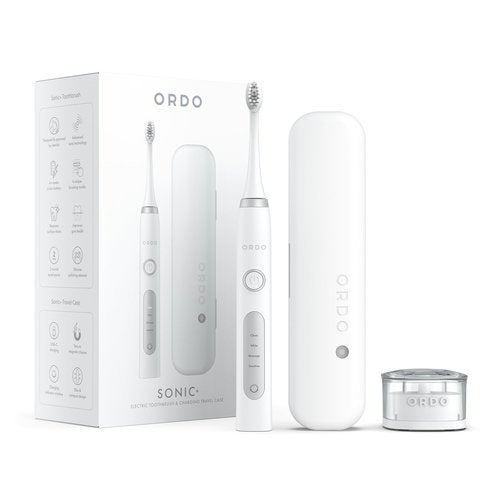 ORDO Sonic+ Electric Toothbrush with Case, Sonic Toothbrushes for Adults, Charging Travel Case, 4 Brushing Modes, Fast Rechargeable Battery, Silicone Polishing, USB Charger, White