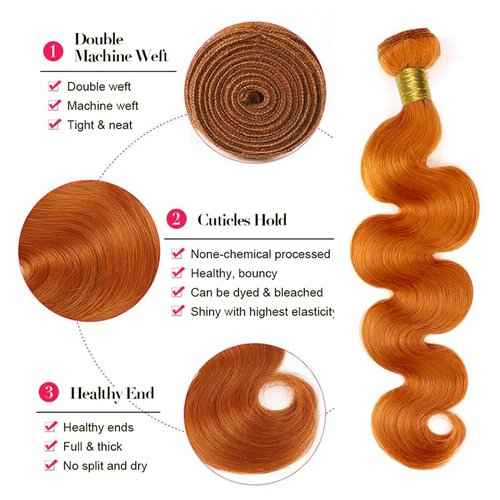 350 Body Wave Bundles Human Hair Ginger Bundle 18 20 22 inch Color 350 Ginger Orange Body Wave Bundles 300g