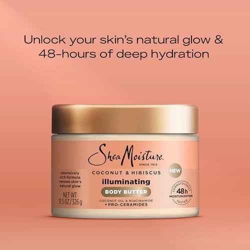 SheaMoisture Illuminating Body Butter with Coconut & Hibiscus, Niacinamide and Pro-Ceramides, Renewing Skin¡¯s Natural Glow, 48H Moisturizing 11.5 oz